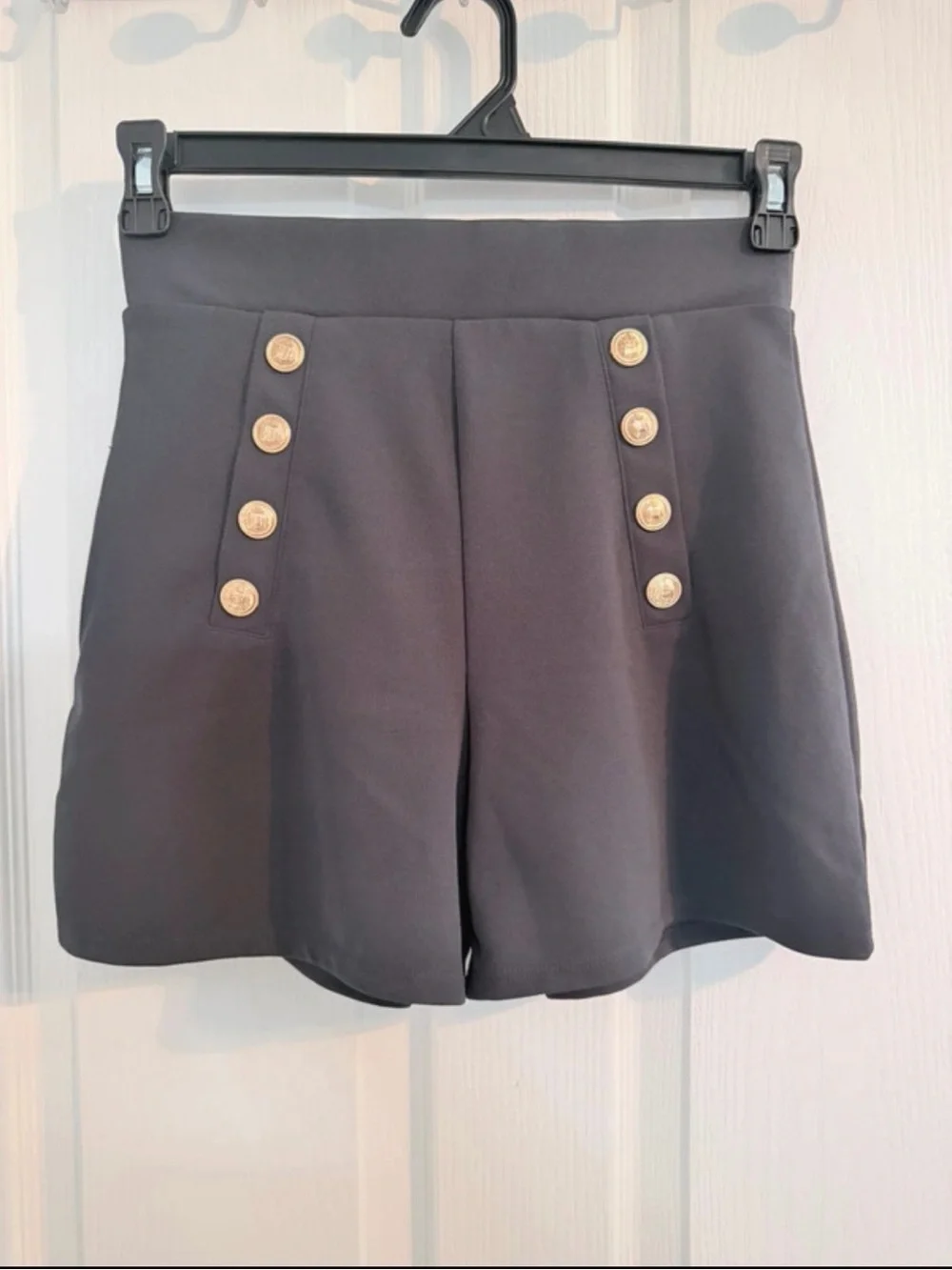 H&M Dark Grey High-Waisted Sailor Shorts with Gold Buttons Size S